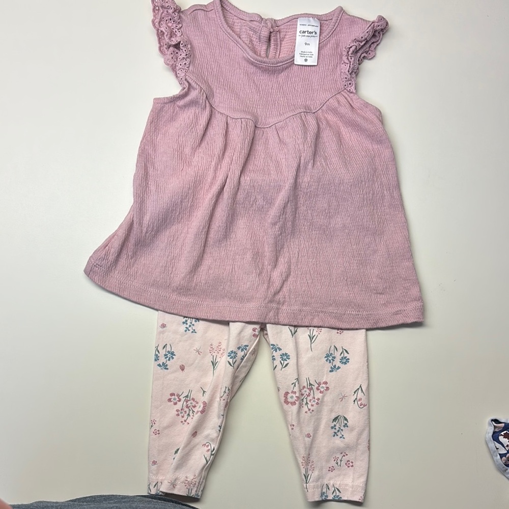 Carter's Mauve Dress with Floral Leggings- 6-9 Month